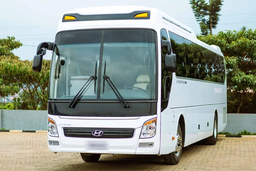 Illustrative stock photo: modern white coach bus